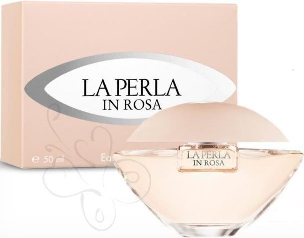A product shot of La Perla In Rosa Eau de Toilette spray and its packaging.