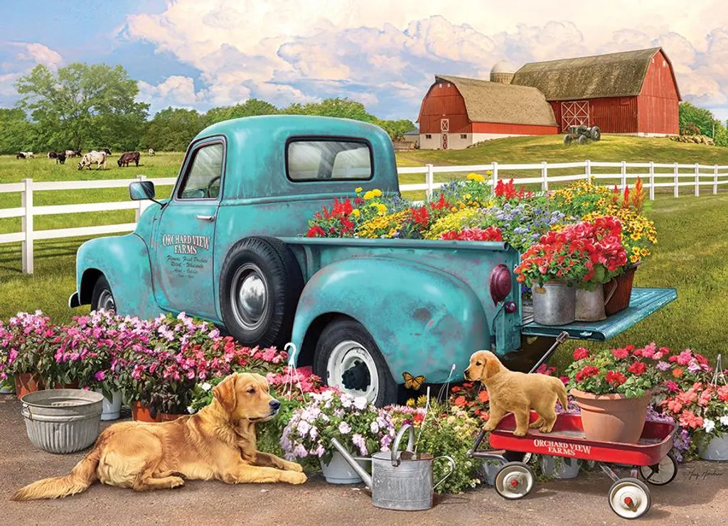 Puzzle 1000 pièces Paysage : Camion de Fleurs Vintage par Cobble Hill