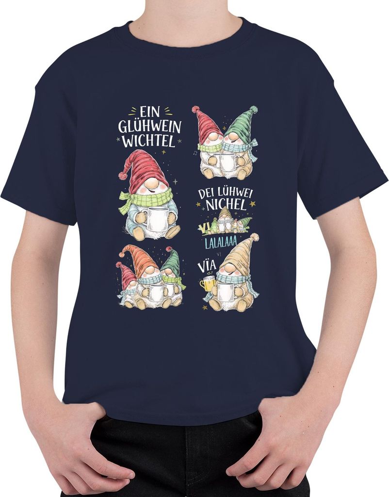 Ein Glühwein Wichtel Weihnachtswichtel Weihnachten Gemütlich Uni Kinder T-Shirt, Navy, 128