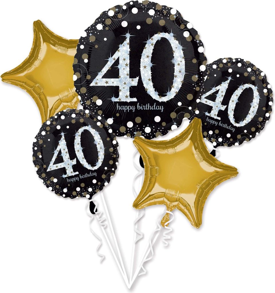 Folieballonnen: Boeket Sparkling Birthday 40 Jaar - 5 stuks
