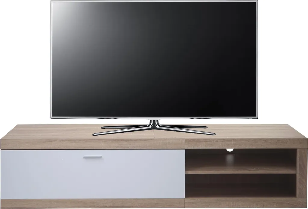 Meuble TV Rangement Discret 180cm pour Salon Ordonné Chêne Blanc