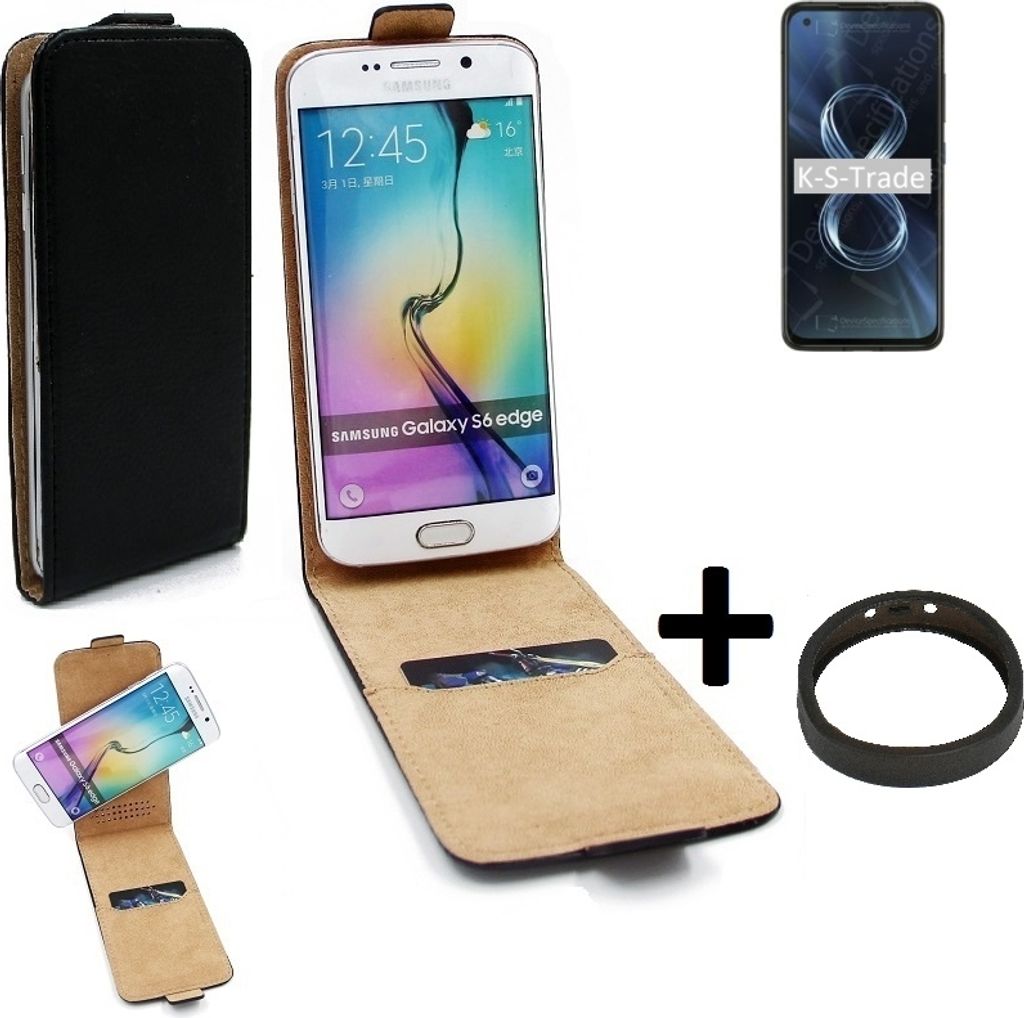 K-S-Trade TOP SET Handyhülle kompatibel mit Asus 8z 360° Flipstyle Schutzhülle Smartphone Tasche schwarz + TPU Bumper, Case Hülle Flip cover