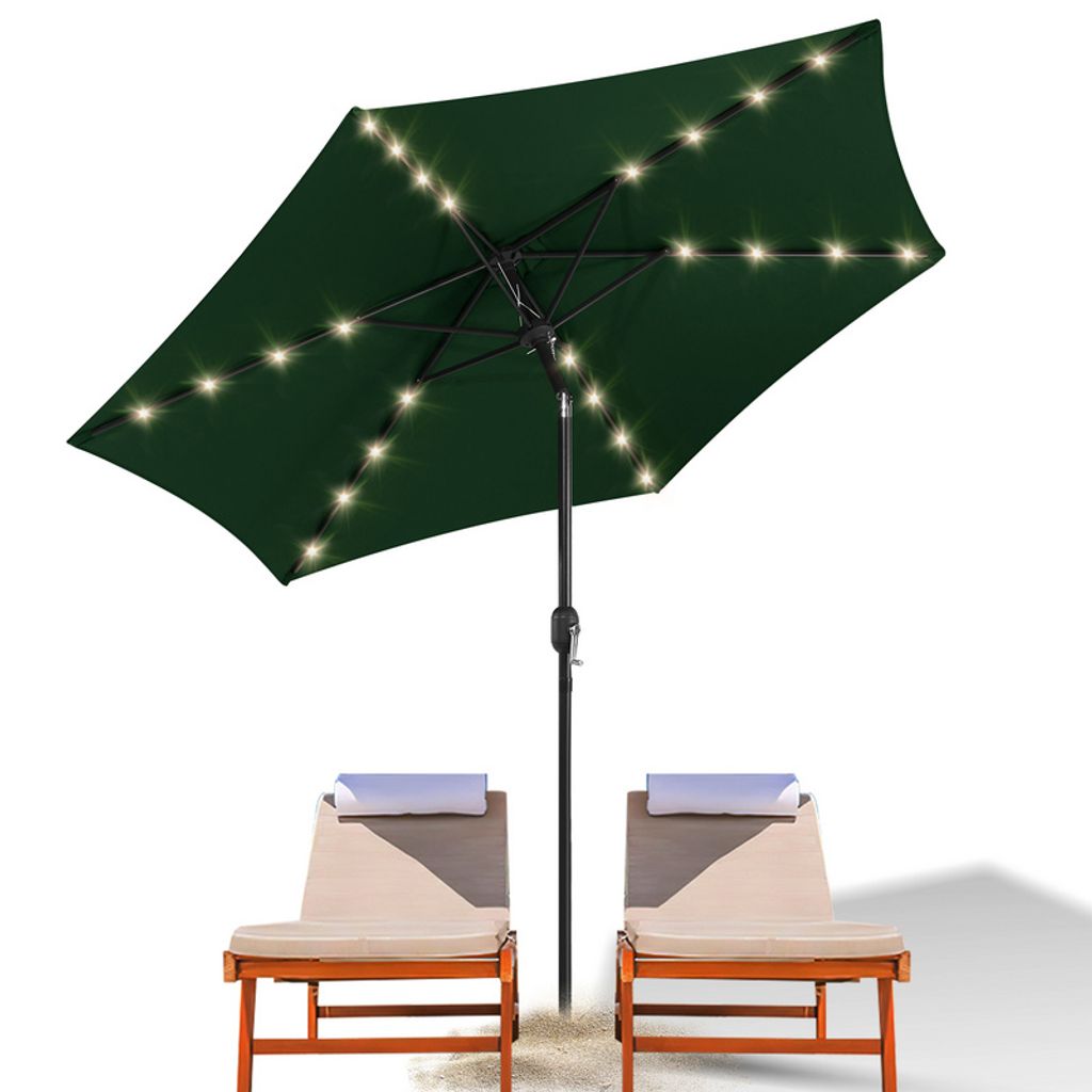 Jopassy 2.7m Sonnenschirm mit LED Solar Marktschirm mit Handkurbel UV40+ Outdoor-Schirm Terrassen,Gruen,2.7m