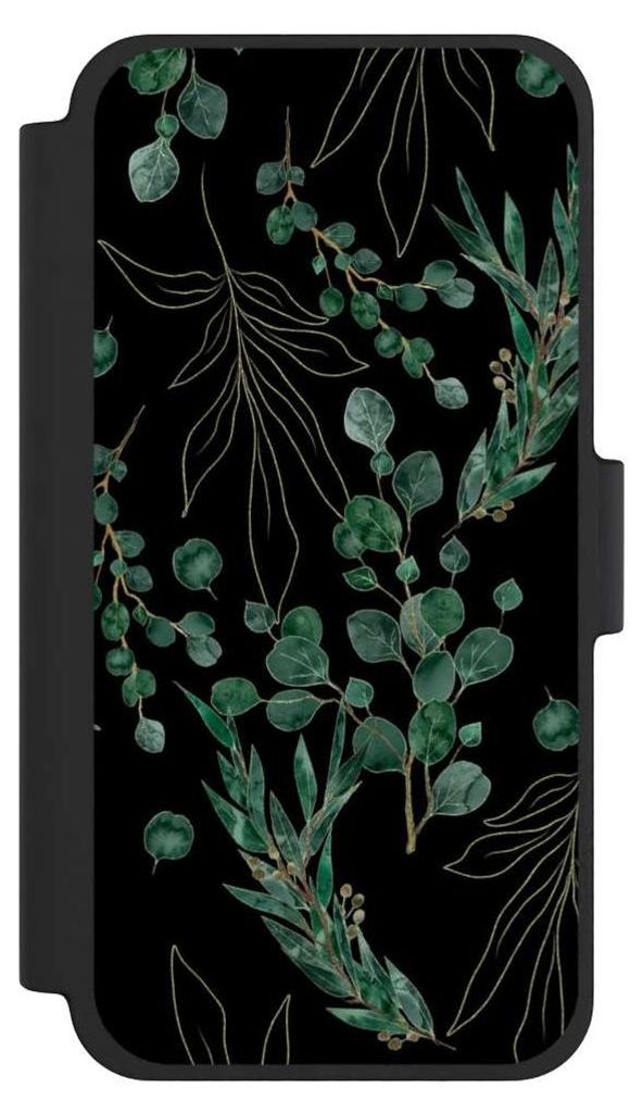 NIVOCASE Klapphülle für Apple iPhone 12 mini Handyhülle aus Kunst Leder NIVOflip schwarz Blätter Natur Eukalyptus