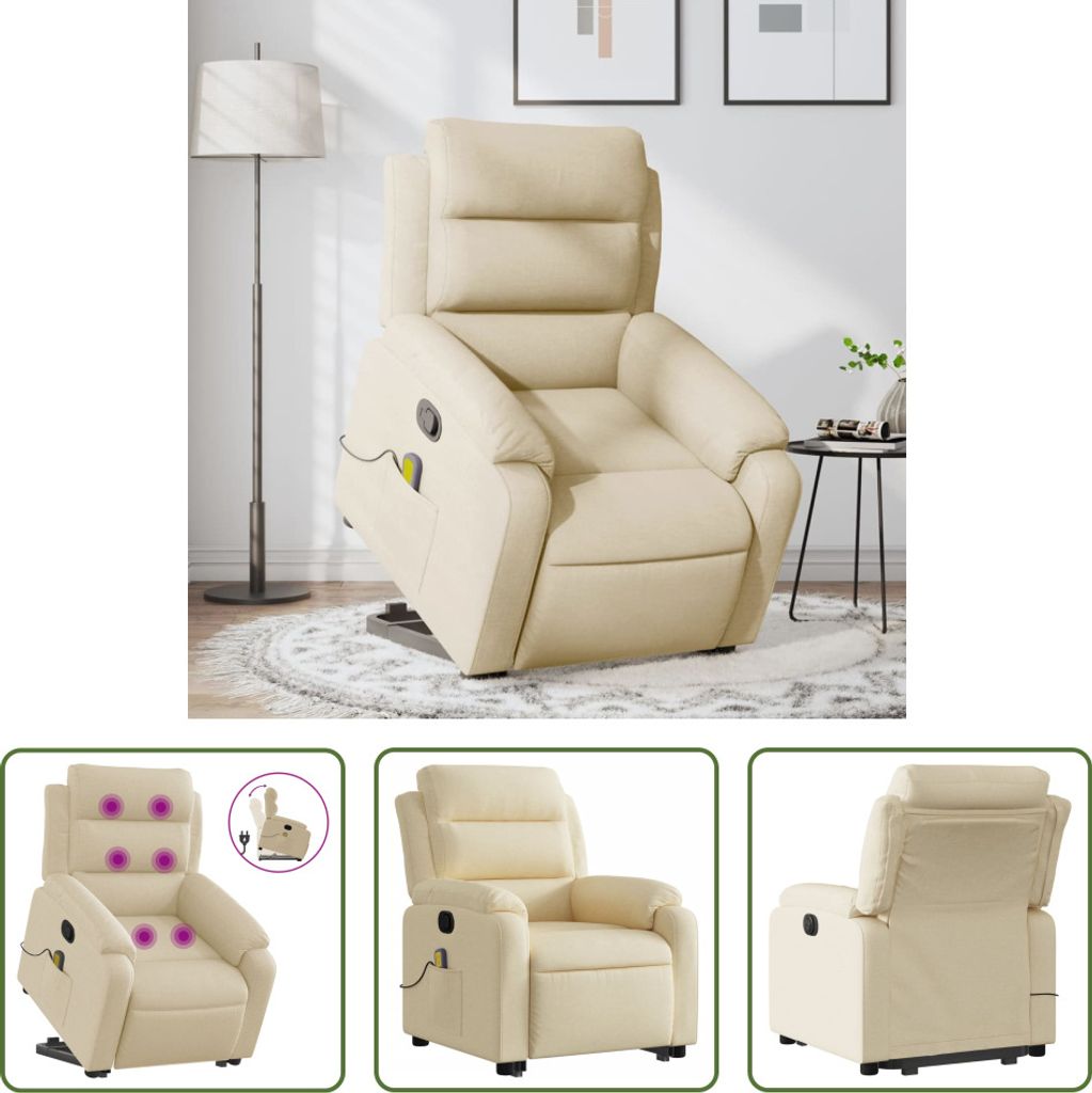 The Living Store Massagesessel mit Aufstehhilfe Creme Stoff