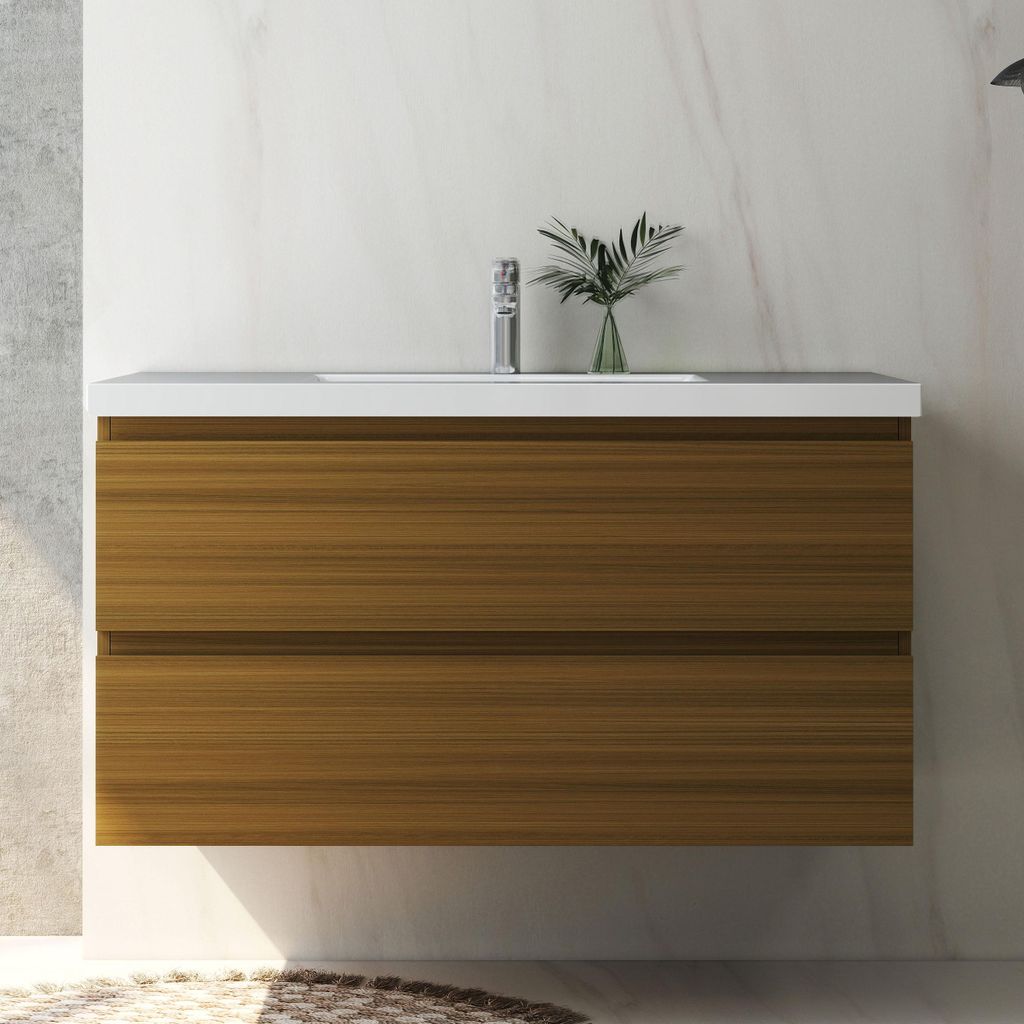 Waschtisch mit Unterschrank 100cm Alast Badmöbel Set Walnussbraun Waschbecken mit Unterschrank Softclose