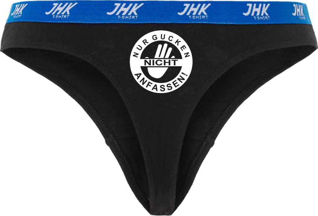 Damen Thong Slip - Boxer-0032-woman-black-v-XL - schwarz - XL - vorn - Nur Kucken, Nicht anfassen - lustiges Motiv - Spruch - Unterwäsche - Unterh...