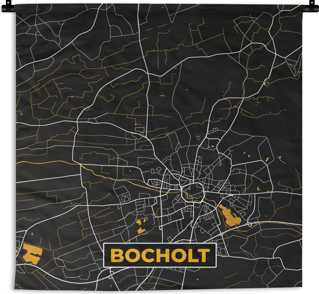 MuchoWow Wandteppich Wandbehang Deutschland - Schwarz und Gold - Bocholt - Stadtplan - Karte 90x90 cm Tapisserie Dekoration Wandtuch - Wandaufhä...