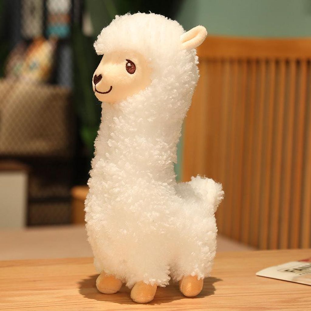 Alpaka Kuscheltier – Weiches Alpaka Plüschtier als Kissen und Geschenk.Farbe:Weiß,Größe in cm:43