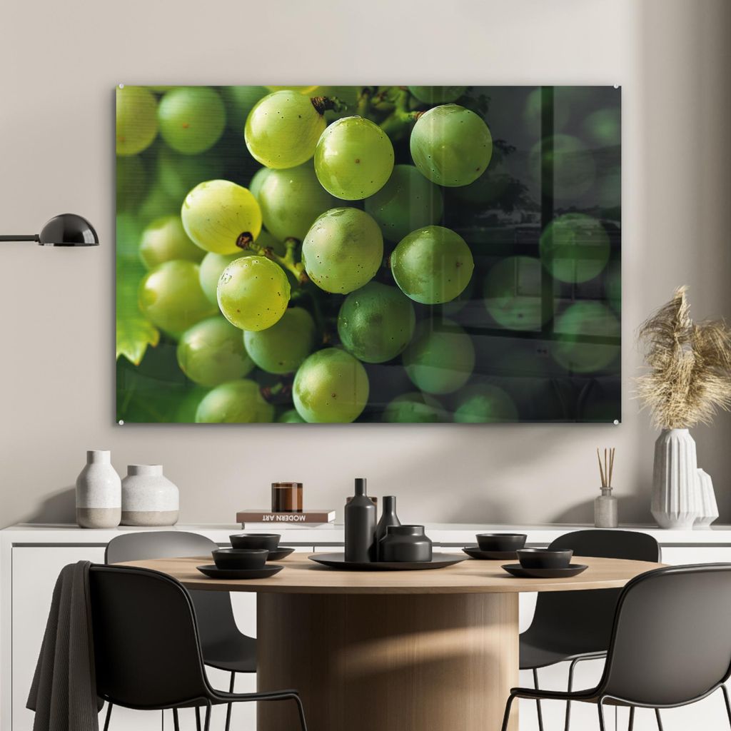 MuchoWow Glasbilder - Bilder auf Wandbild - Foto auf Glas Weintrauben - Traube - Grün 90x60 cm Wanddekoration aus Glas - Acrylglasbild - Acrylbild...