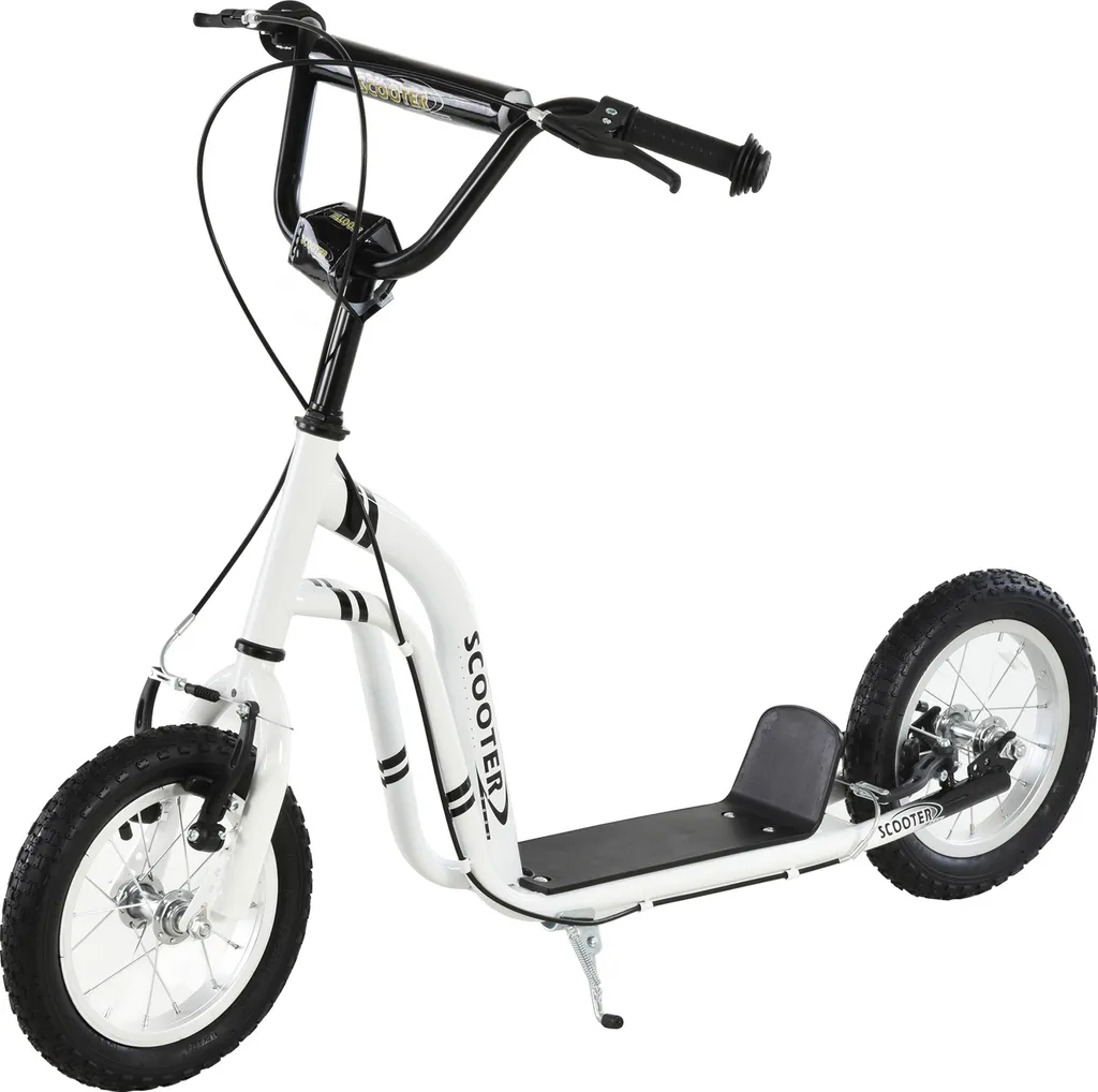 Trottinette Enfant Roues 12 Pouces Gonflables et Double Freins Blanc