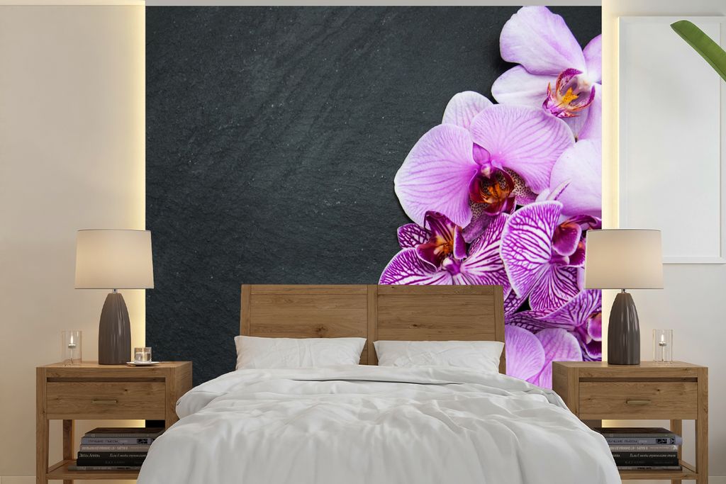 MuchoWow Fototapete für Wohnzimmer oder Schlafzimmer Wandtapete Vinyl Motivtapete Orchidee - Blumen - Rosa - Flora - 240x240 cm - Schlafzimmer-T...