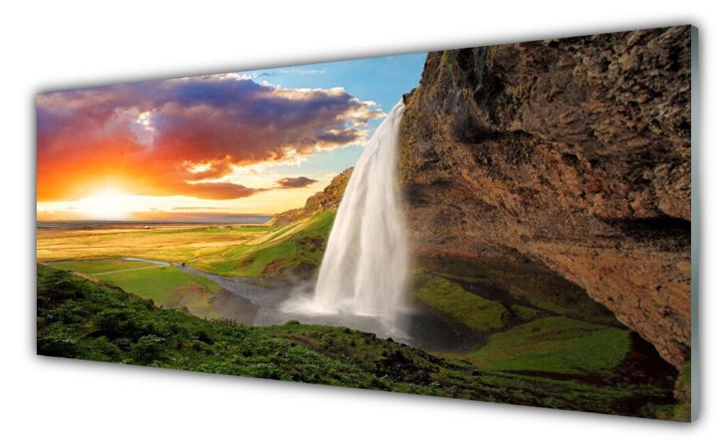 Acrylglasbilder 125x50 Wandbild Druck Gebirge Wasserfall Natur