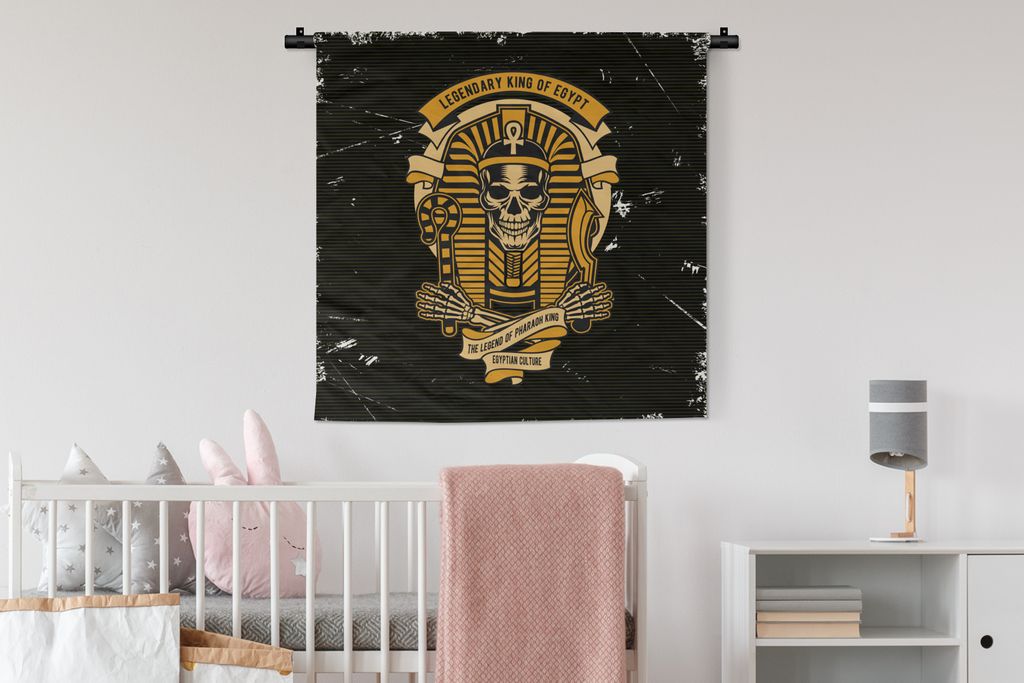 MuchoWow Wandteppich Wandbehang Schädel - Pharao - Vintage - Zeichnung 90x90 cm Tapisserie Dekoration Wandtuch - Wandaufhänger