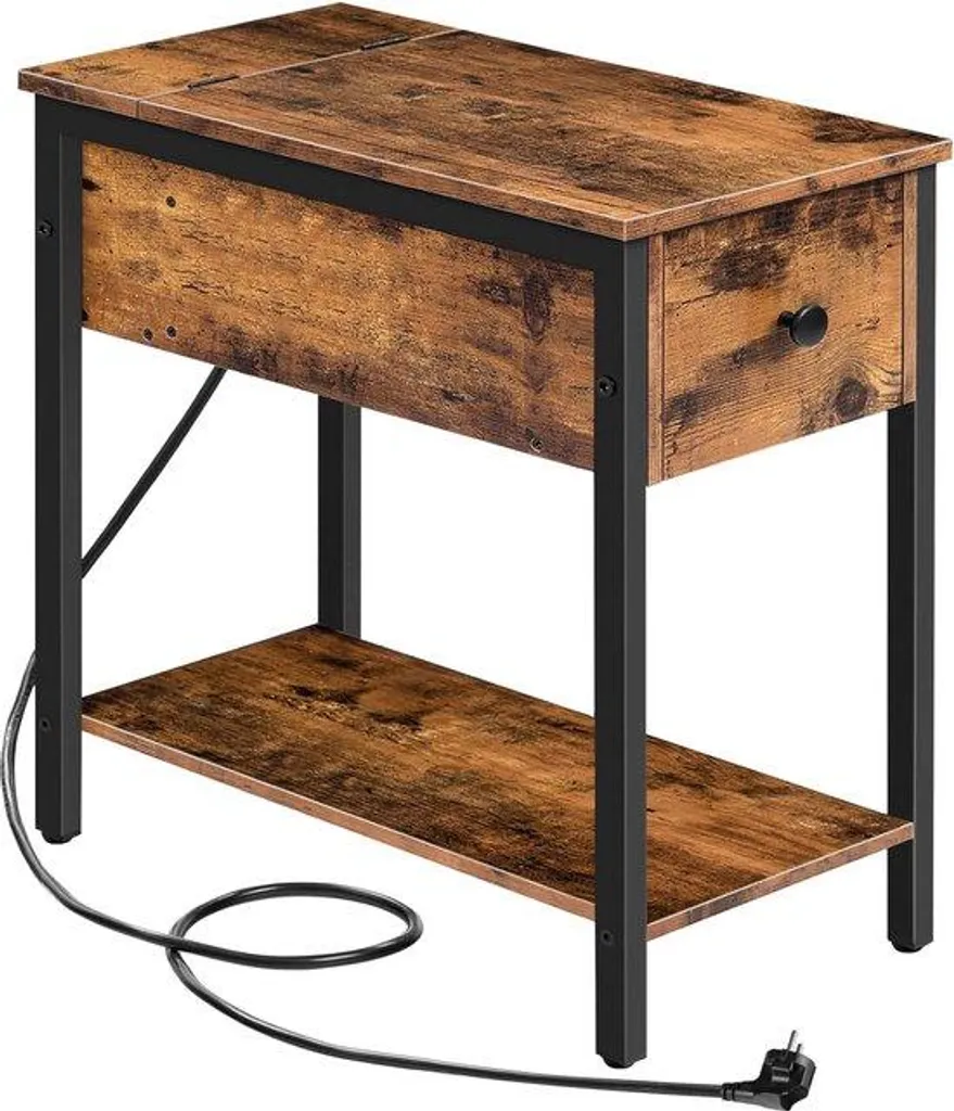 Table de chevet avec station de recharge USB et prise marron foncé