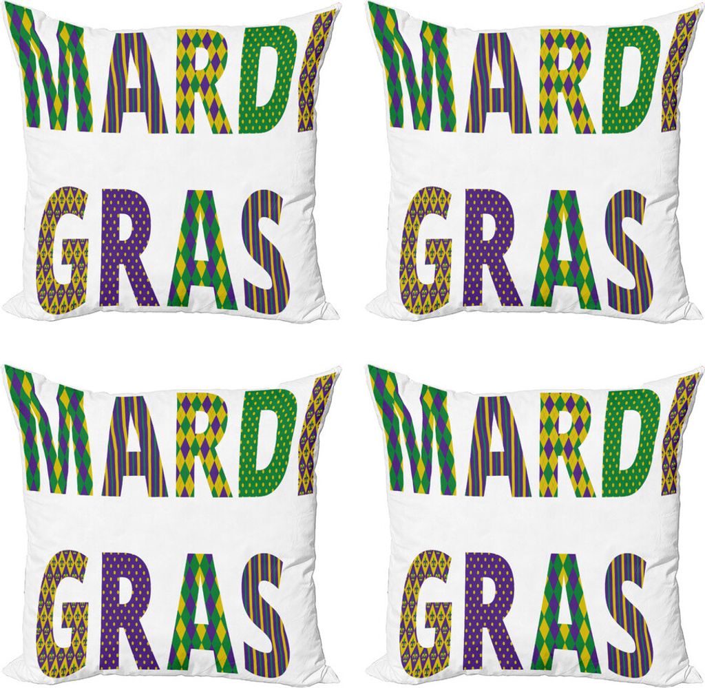 ABAKUHAUS Karneval Kissenbezug Set (4 Stück), Letters Lily, Moderner Doppelseitiger Digitaldruck, 50 cm x 50 cm, Lila, Grün, Gelb