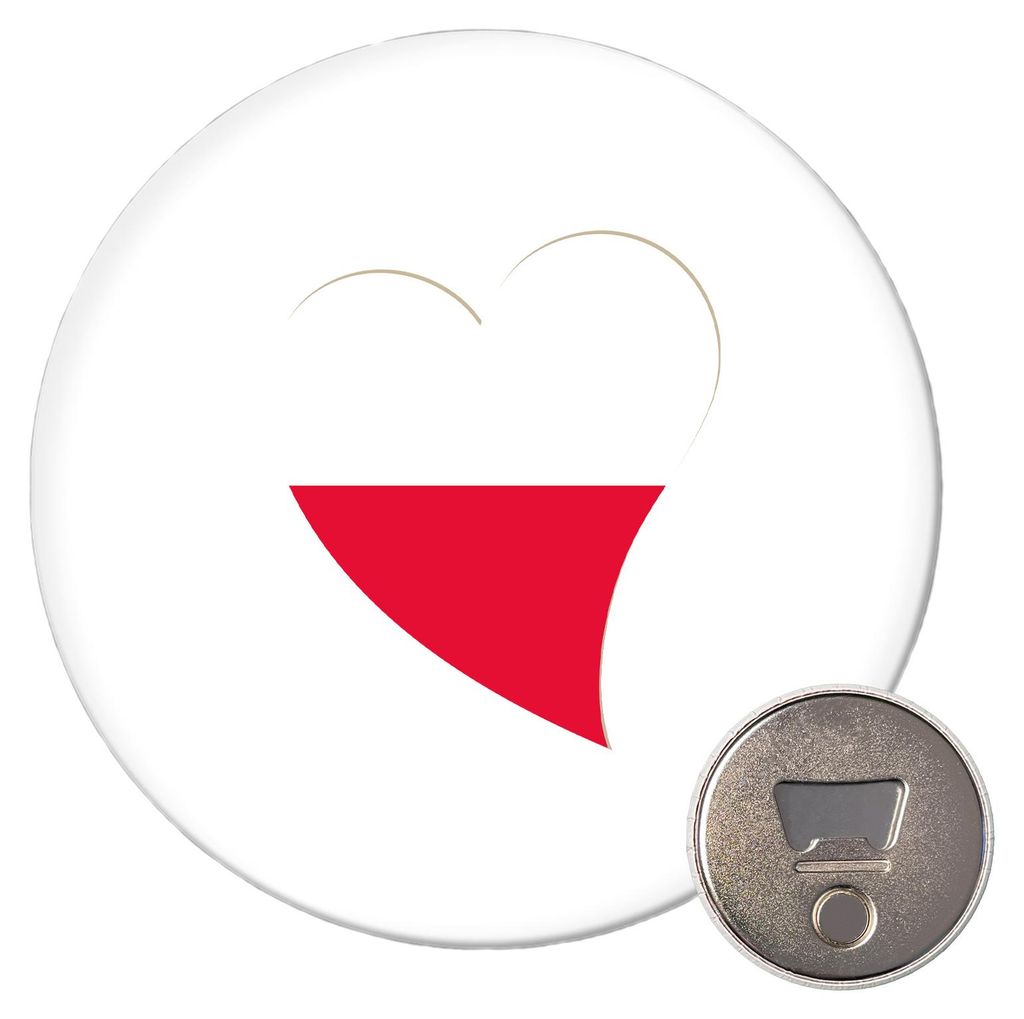 Huuraa Magnet Polen Flagge Herz 59mm Kühlschrankmagnet rund Flaschenöffner Geschenkidee