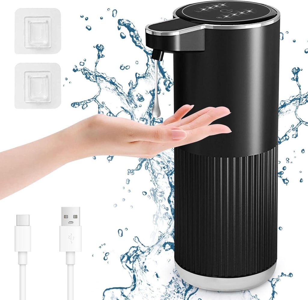 Automatisch Schaum Seifenspender, 400ml Elektrischer Seifenspender mit Sensor, 4-Stufig Einstellbar, Wandmontage für Küche, Bad, Schwarz