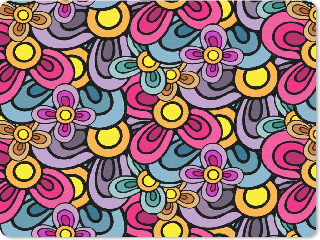MuchoWow Mauspad Mousepad Diagramm - Hippie - Blumen - Lila 23x19 cm - Mousepads - Maus Mat - Pad - Mausunterlage - Schreibtischunterlage - Mauspad