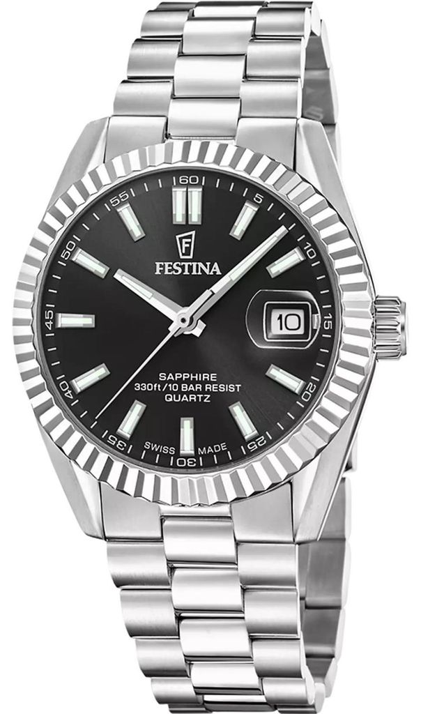 Festina Herrenuhr Swiss made F20084/D Edelstahl, Schwarz
