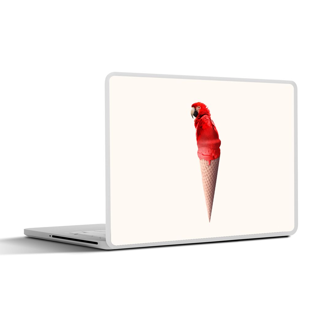 MuchoWow Laptop Aufkleber Sticker Cover Eiscreme - Papagei - Rot - Eistüten - Weiß 30x22 cm - Laptop-Sticker