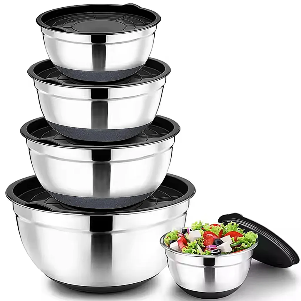 Ciotole Insalata in Acciaio Inossidabile Set 4 pezzi | Design Ergonomico
