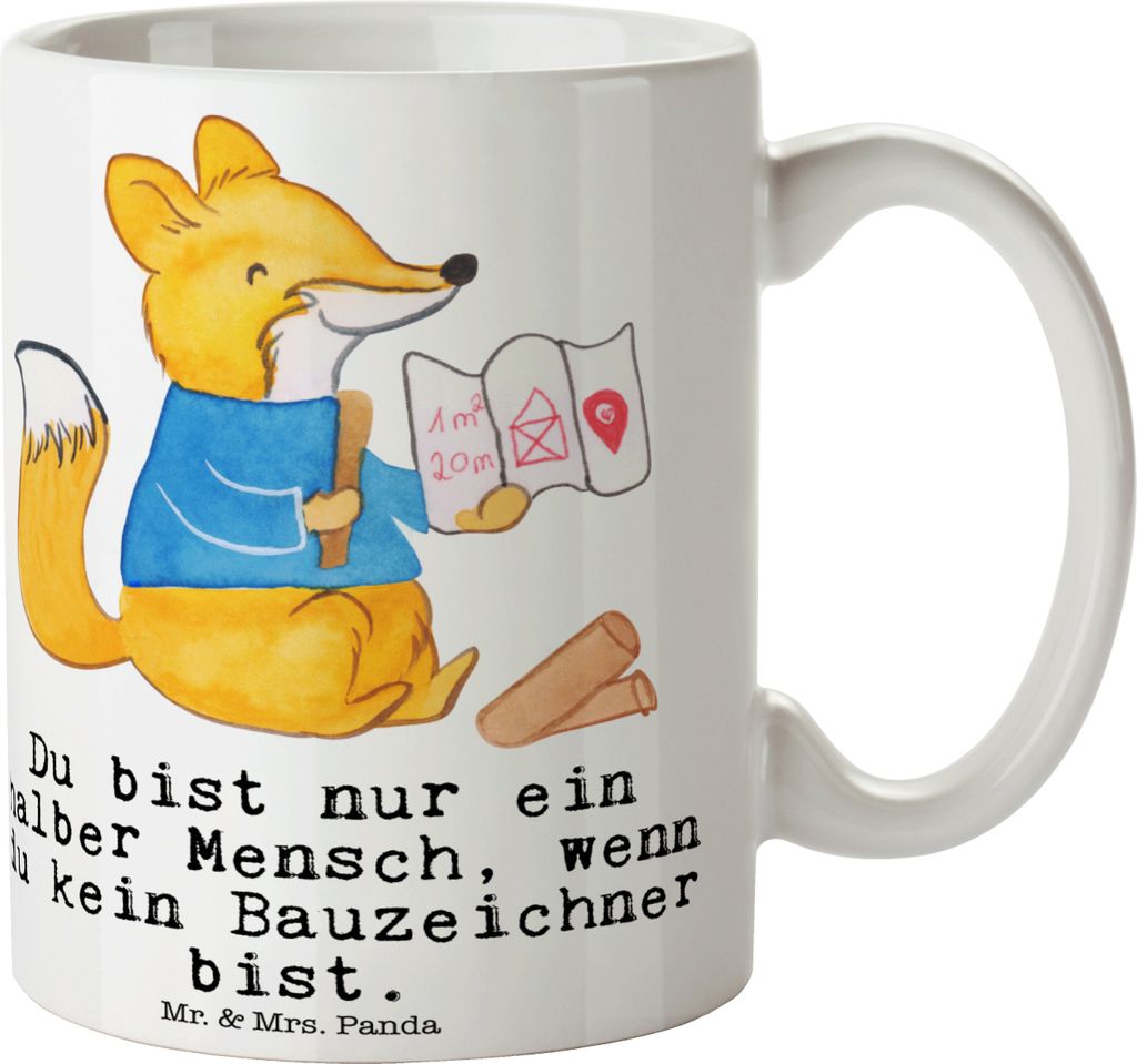Mr. & Mrs. Panda Tasse Bauzeichner Herz - Weiß - Geschenk, Kaffeebecher, Pott, Bedruckte, Kaffeetasse, Becher