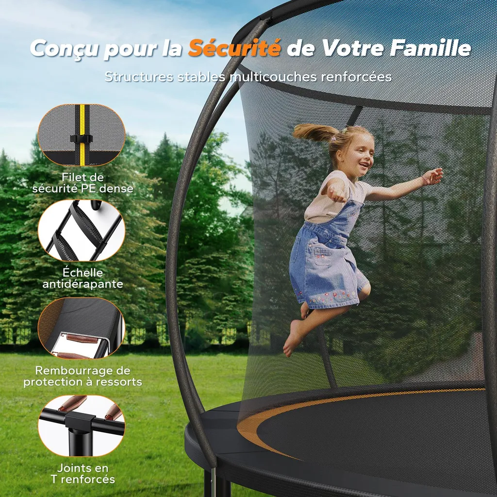 Trampoline Robuste 150kg MERACH Ø 305 cm Structure Stable Anticorrosion - 3