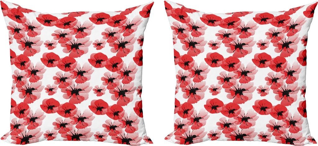 ABAKUHAUS Blumen Kissenbezug Set (2Stück), Mohnblumen Retro-Halbton-Effekt Fruchtbarkeit und ewiges Leben Symbole Vintage, 50 x 50 cm, Vermilion S...