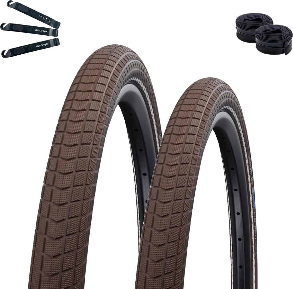 Angebot Set 2 x Schwalbe Big Ben Fahrradreifen Braun mit Reflex 50-622 ( 28 x 2.00 ) + 2 Schwalbe Schläuche SV19 inkl. maxxi4you Reifenheber