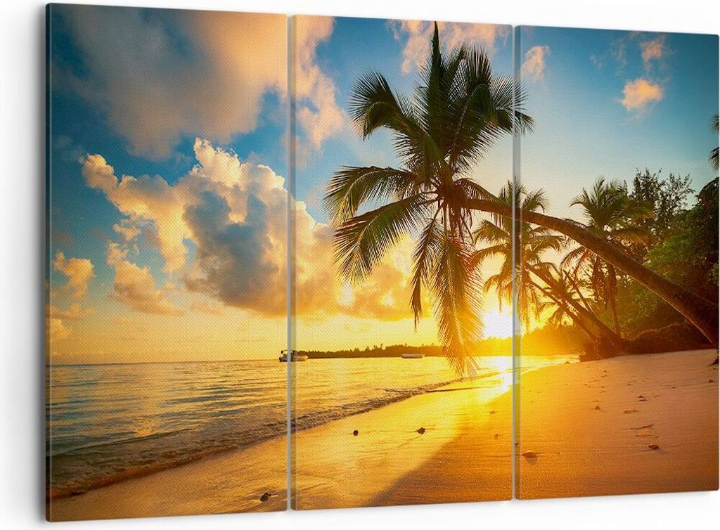 Bild auf Leinwand - Leinwandbild - Meer Strand Palme - 105x70cm - Wand Bild - Wanddeko - Wandbilder - Leinwanddruck - Bilder - Kunstdruck - Wanddek...