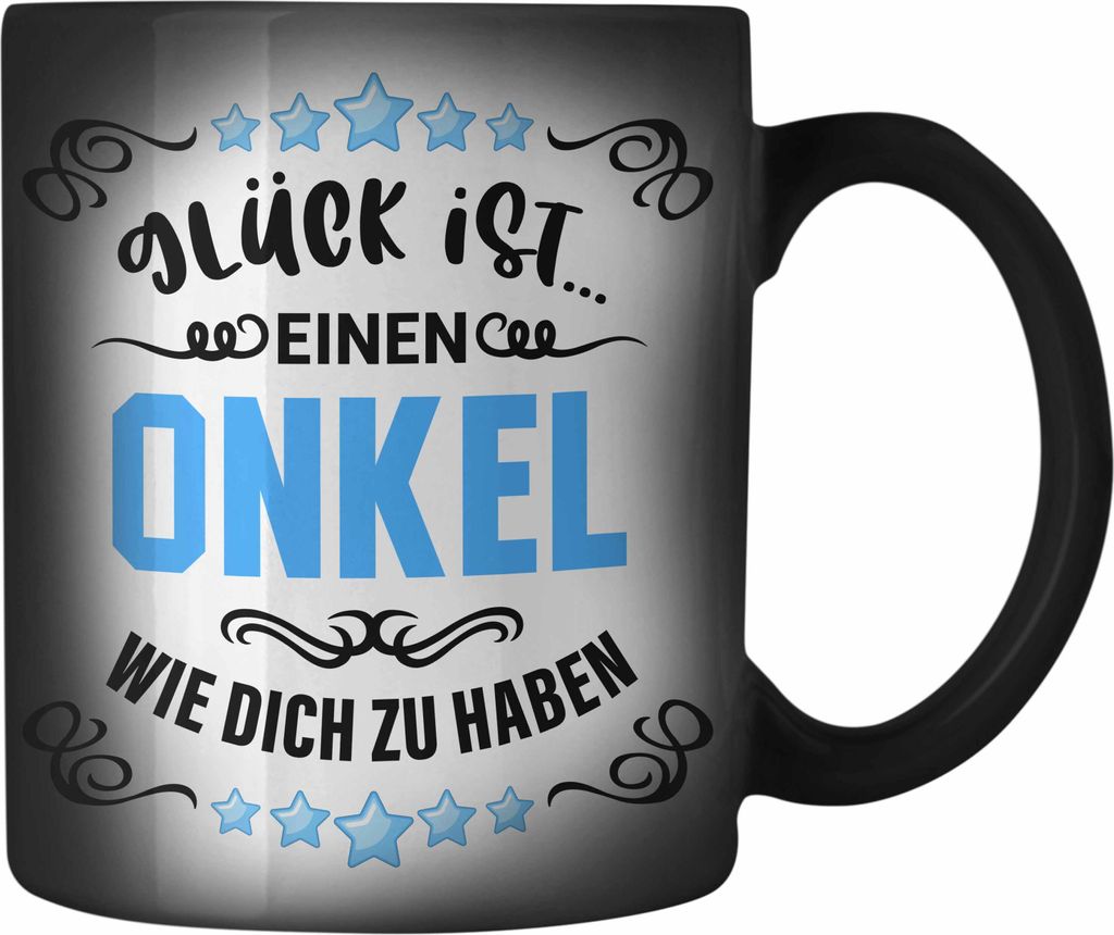 Trendation - Bester Onkel Geschenk von Nichte Neffe Lustige Farbwechsel Zauber-Tasse Spruch Geschenke für Onkel Nichten Geschenkidee (Schwarz)