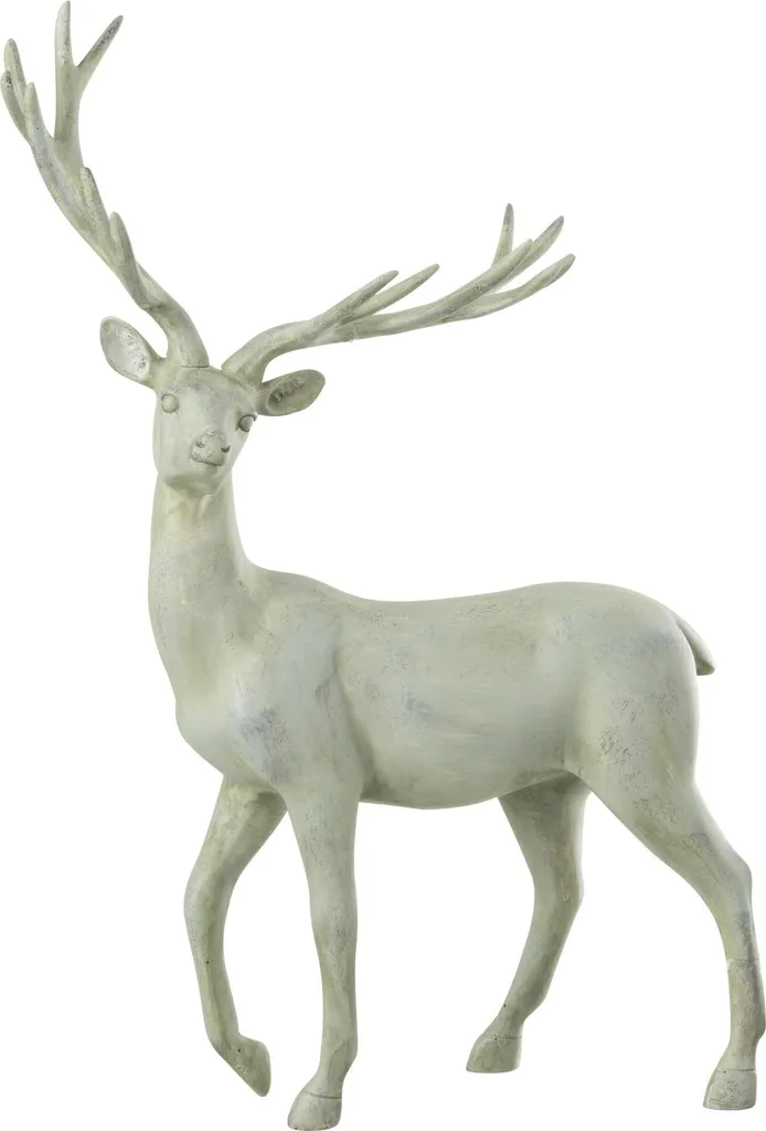 Statue Cerf Courant de Noël J-Line Gris Bleu - Figurine Déco d'Hiver