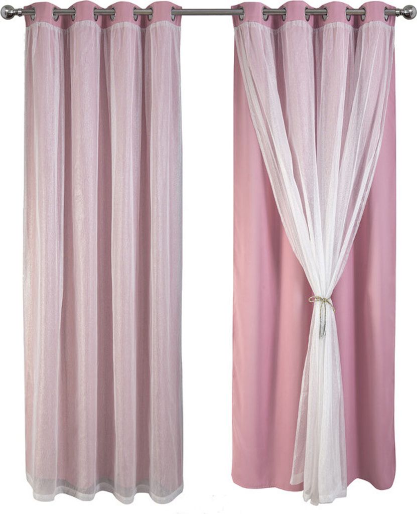 (Rosa) Transparente Voile- und Verdunkelungsvorhänge, zusammengesetzte Ösen, Mix-and-Match-Vorhänge für Wohnzimmer