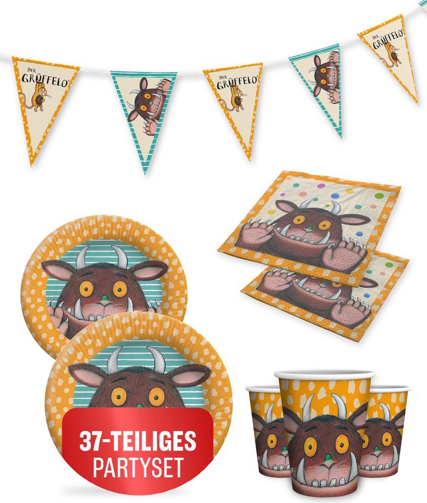 Grüffelo 37-tlg. Party Set Kindergeburtstag Deko mit Tellern Bechern Servietten