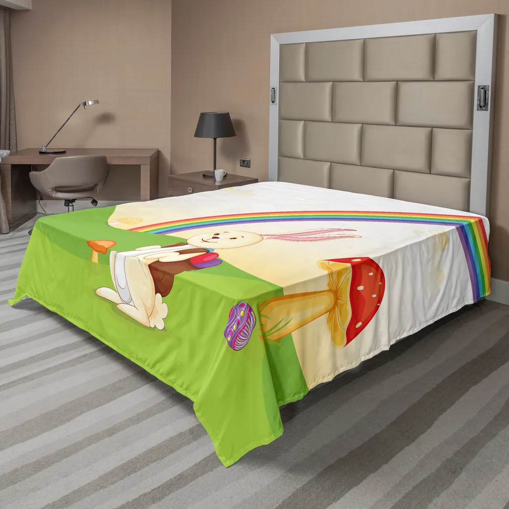 Drap de Lit Supérieur Motif Lapin de Pâques Multicolore 244x205cm