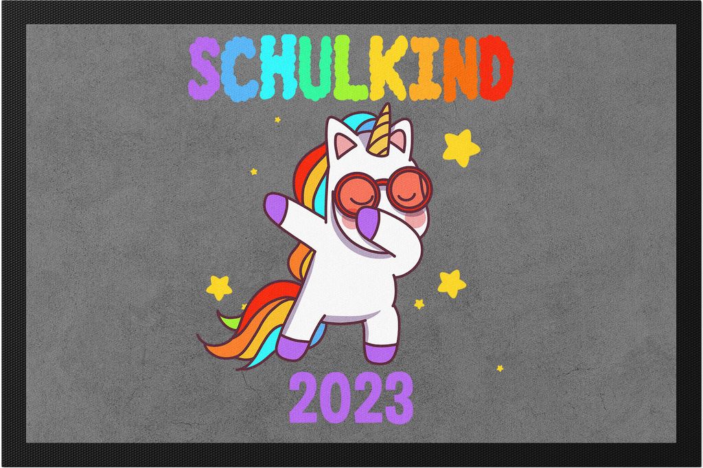 Schulkind 2023 Fußmatte Einschulungsgeschenk Einhorn Unicorn Fans Buntes Motiv Regenbogen
