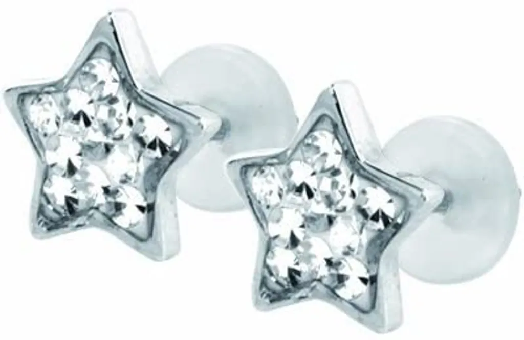 Orecchini Stella Acciaio 316L con Cristalli Bianchi 8mm ESBCJ-ST