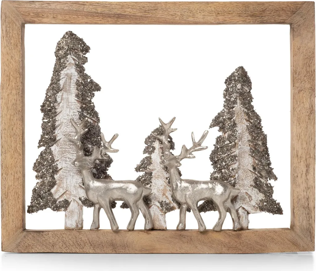 Quadro Natalizio 3D Cervo Elegante 37x30 cm Legno e Alluminio