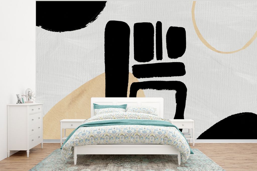 MuchoWow Fototapete für Wohnzimmer oder Schlafzimmer Wandtapete Vinyl Motivtapete Kreis - Schwarz - Abstrakt - 350x260 cm - Wohnzimmer-Tapete