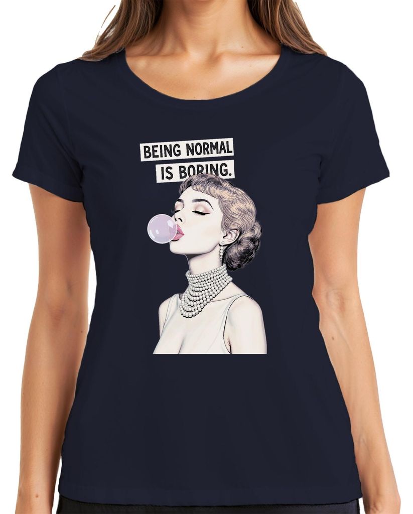 Being Normal Is Boring Retro Pop Art Perlen Bubblegum Geschenk Damen T-Shirt, Navy, 3XL