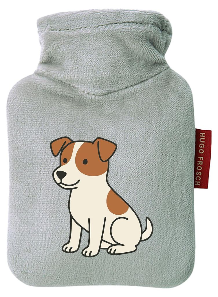 Huuraa Mini-Wärmflasche Jack Russell Terrier Comic Jacky 0,2 Liter Grey Mini Veloursbezug Taschenwärmer Geschenkidee