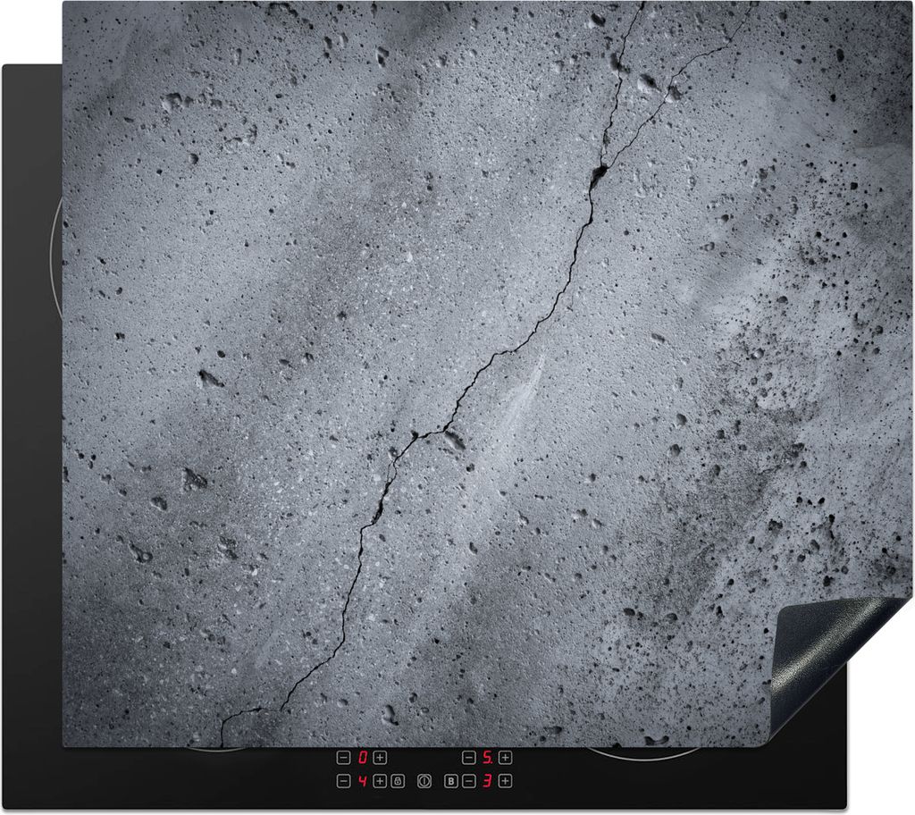 KitchenYeah Herdabdeckplatte Beton - Grau - Riss , 59x52cm, Küche Deko, Glaskeramikfeld Herdabdeckung, Abdeckplatte fùr Kochfeld
