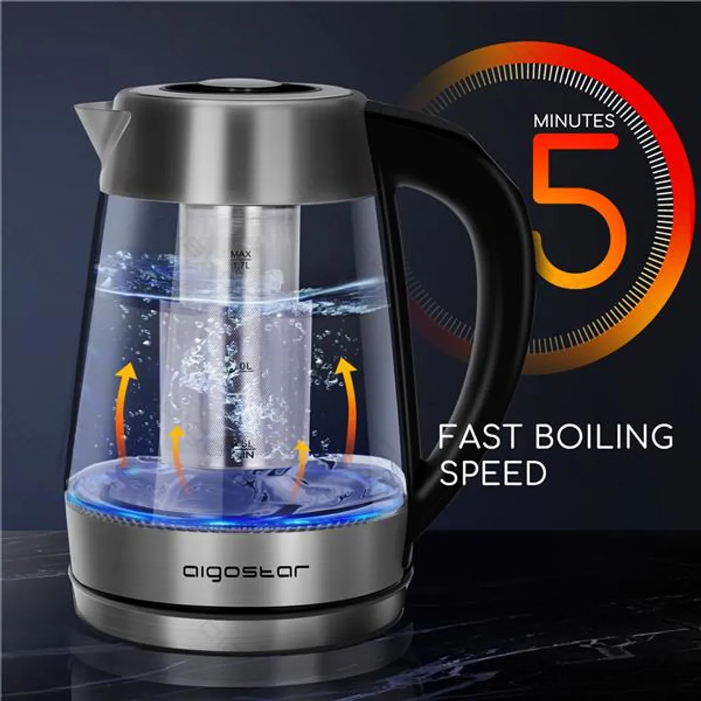 Bouilloire Théière Électrique Aigostar Verre Idéale Thé et Infusions