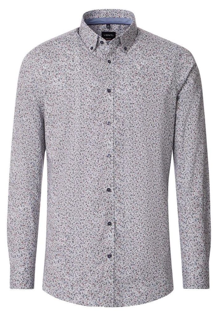 VENTI Herren Businesshemd Langarm Button-Down Body-Fit Anthrazit gemustert 39