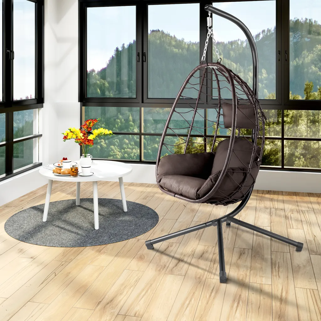 Fauteuil Suspendu Brun avec Support Stable - Balançoire Œuf Ergonomique
