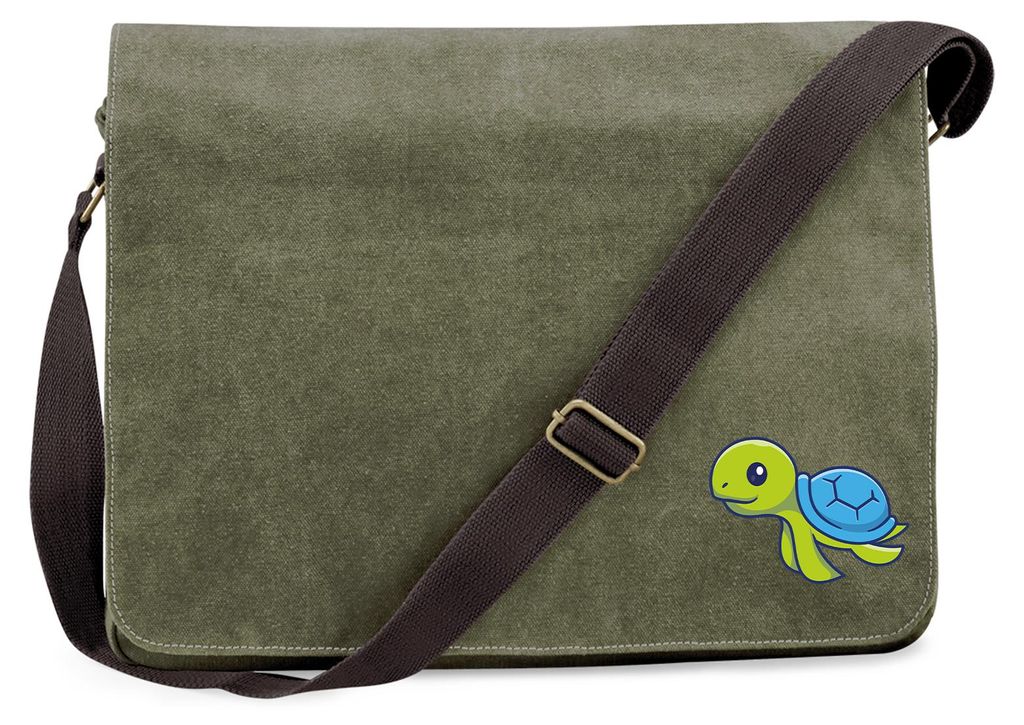 Huuraa Umhängetasche Schildkröte Comic 14 Liter Military Green Canvas Laptoptasche Geschenkidee