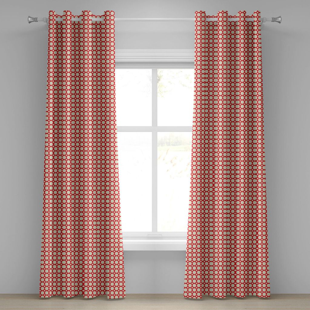 ABAKUHAUS Retro Ösenvorhang, Große und kleine Tupfen-Muster-symmetrische geometrische Fliesen-Entwurfs-Weinlese-Art, Dekorative 2-Panel-Fenstervo...