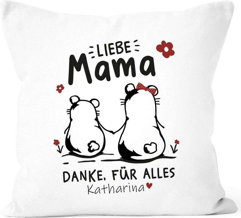 personalisierter Kissen-Bezug Liebe Mama Danke für alles Bärchen Wunschnamen Geschenk Muttertag SpecialMe mit Namen weiß 40cm x 40cm