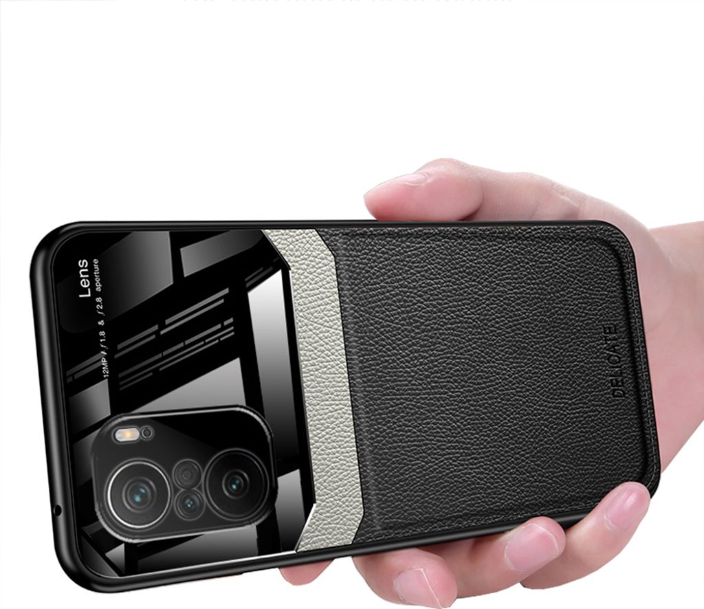 Redmi Note 10 4G Hülle, TPU Stossfest Anti-rutsch Leder Glas Len Hybrid Schutzhülle für Xiaomi Redmi Note 10 4G / Note 10S Schwarz